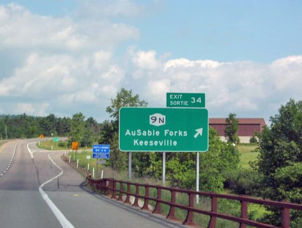 Sign for Northway Exit 34 (AuSable Forks, Keeseville)
