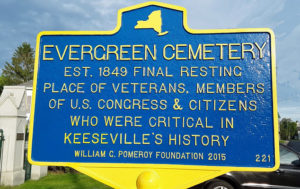 Evergreen Cemetery historical marker, 1804 Main Street, Keeseville