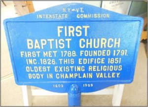 Keeseville First Baptist Church historical marker, 61 Liberty Street, Keeseville