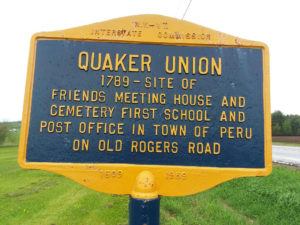 Quaker Union historical marker, southeast corner of Union and Brown Roads intersection, Peru