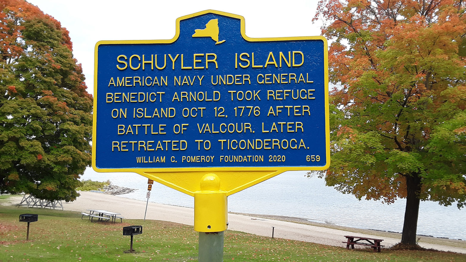 Schuyler Island historical marker, Port Douglass Beach, Schuyler Road, Keeseville