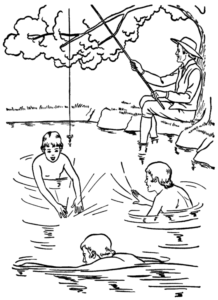 Coloring page: swimming and fishing